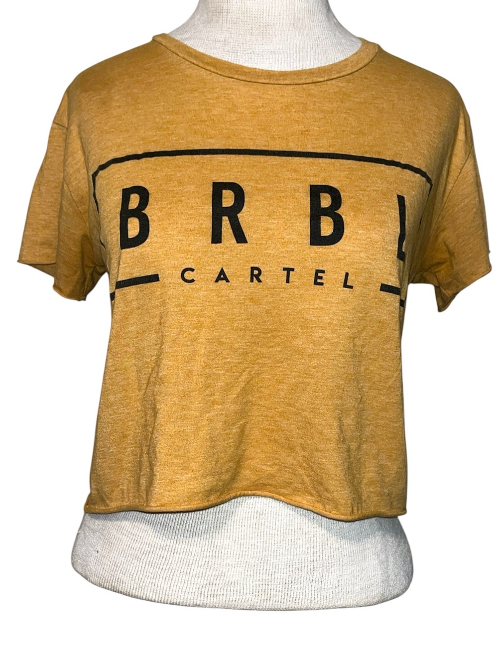 Barbell Cartel short sleeve crop top size small yellow and black